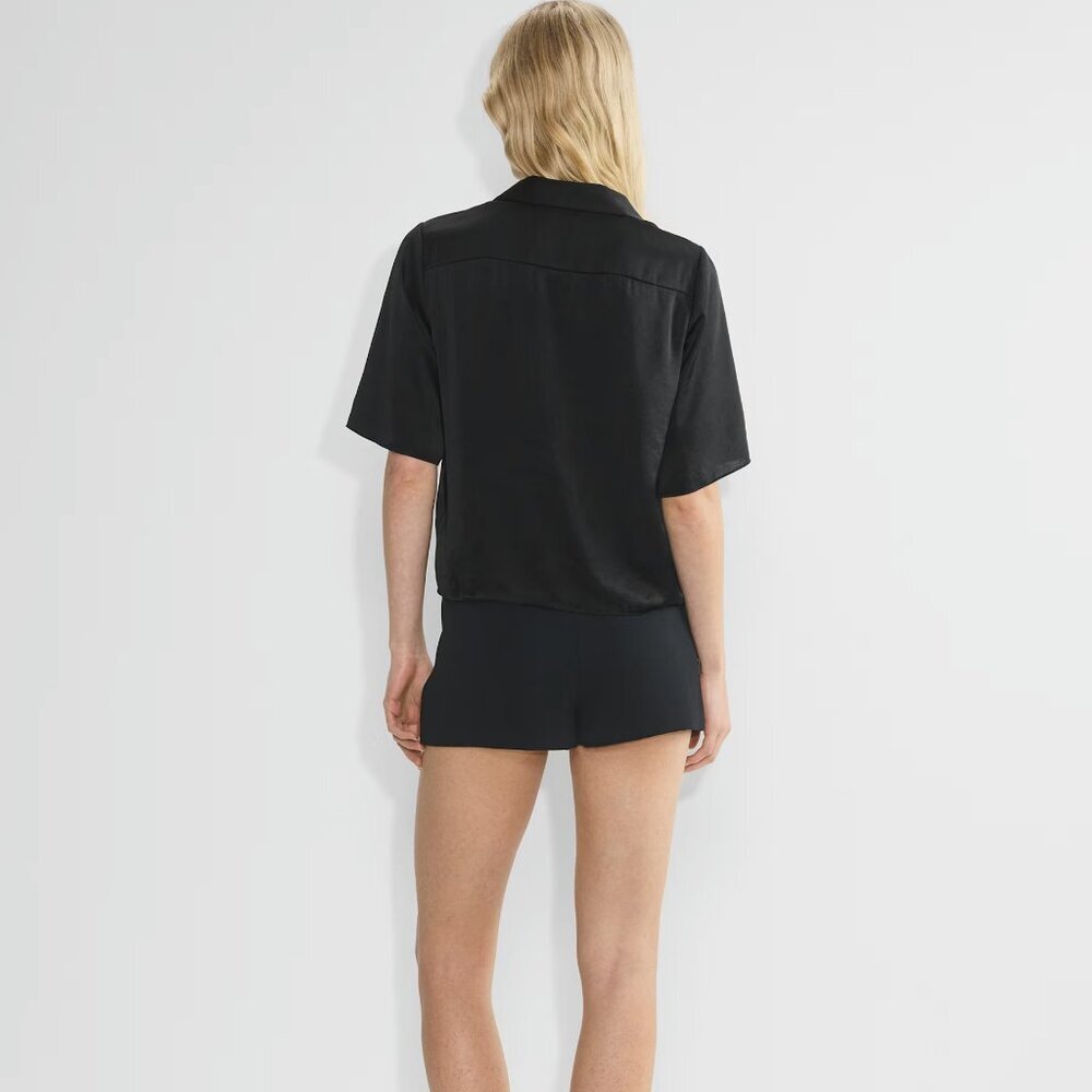 Aritzia Wilfred Beso Satin Button Up Top Short Sleeve Black Size 2X NWT $98 - Picture 6 of 14